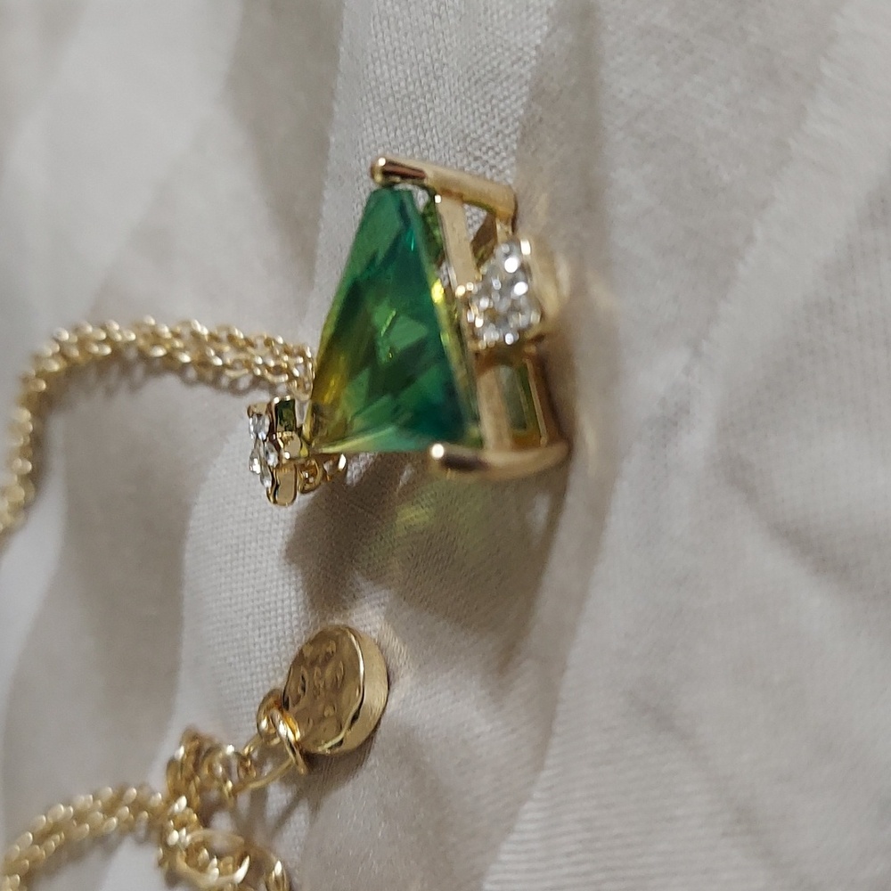 Watermelon Tourmaline CZ Triangle Tree Gold Pendant - Picture 6 of 12